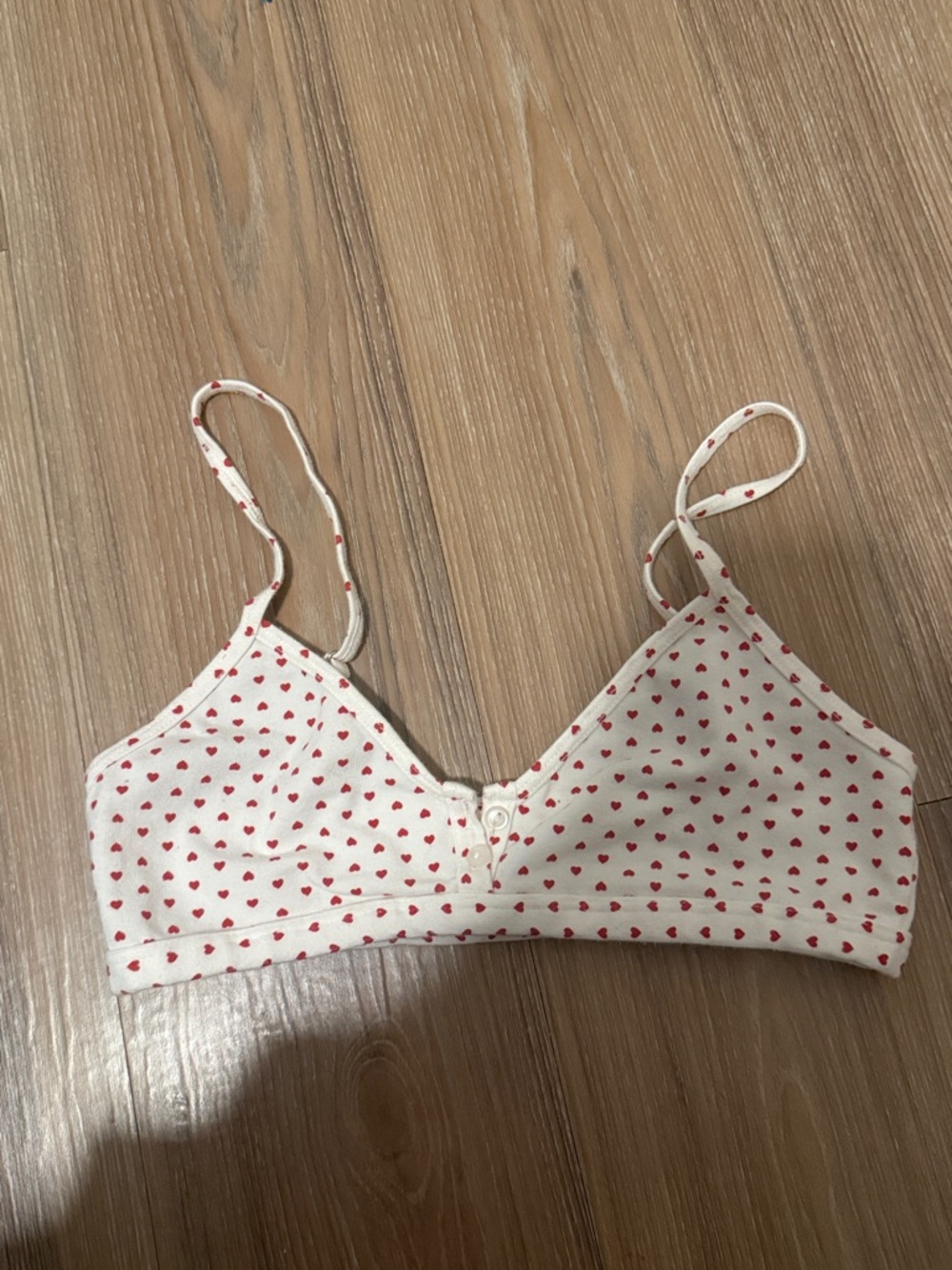 White Bralette with Red Heart Print